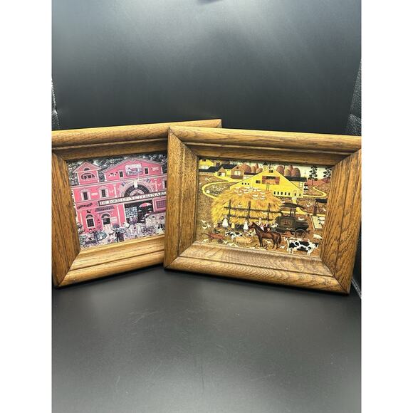 Charles Wysocki Farm Folk & Dr Bonkley Veterinarian Wooden Framed Art Americana - Picture 1 of 13